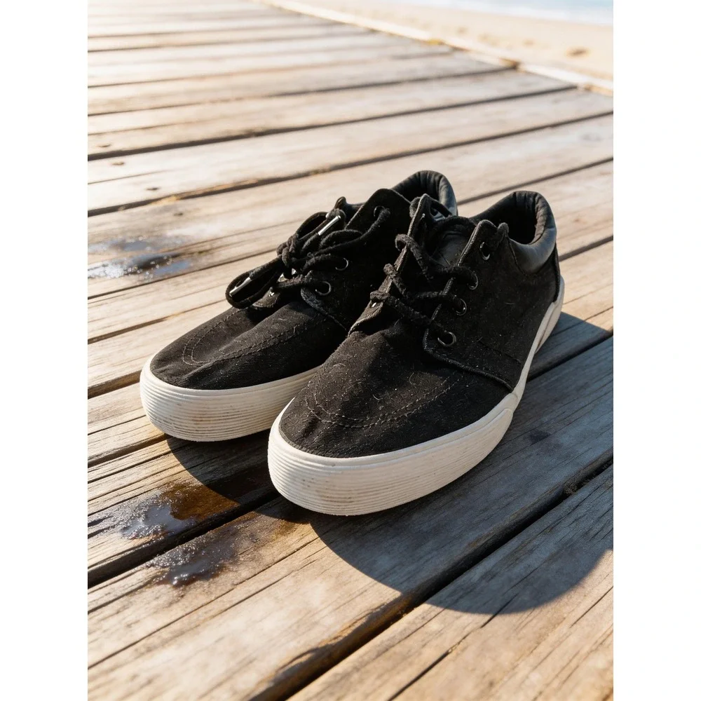 St Johns Bay Bryce Mens 8.5 Black Denim Low‎ Top Sneakers 016-6156 Skate Shoes