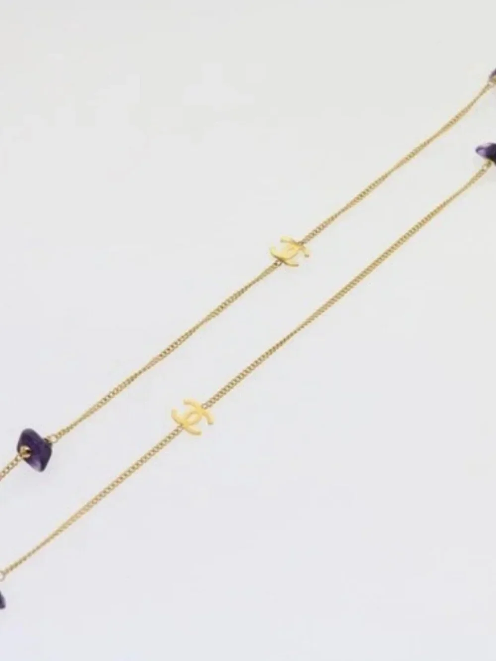 CHANEL COCO Mark Stone Necklace Gold CC Auth am5561V