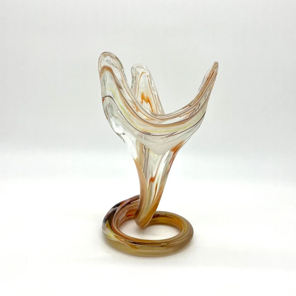 Art Glass Vase Swirl Design Amber Brown Clear Decor Bud‎ Vase