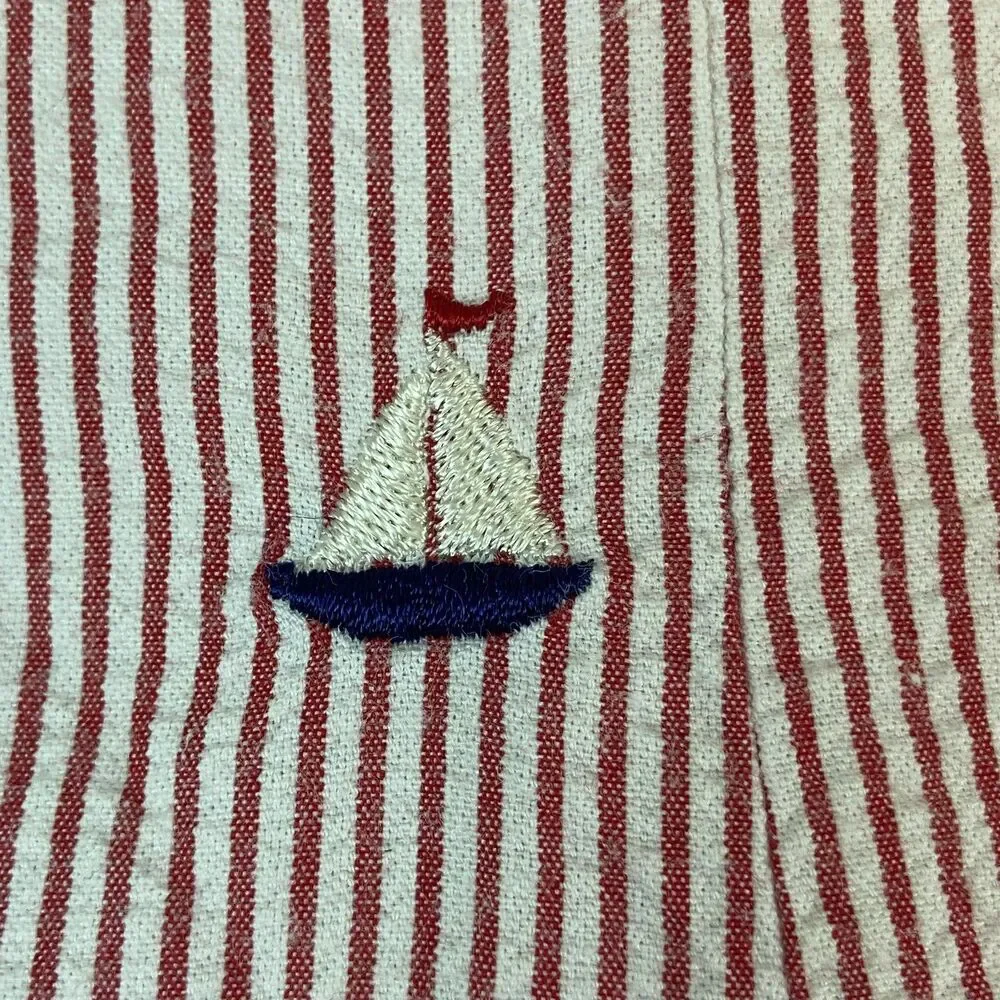 Glorimont Seersucker Romper Baby Boy Sz 12M Red Sailboat Anchor Nautical Coastal