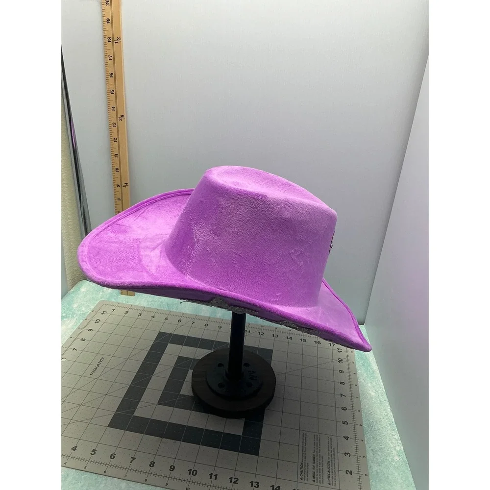Purple Fuzzy Velvet Cowboy Hat Rhinestone Heart Star Embellished‎ Western Glam