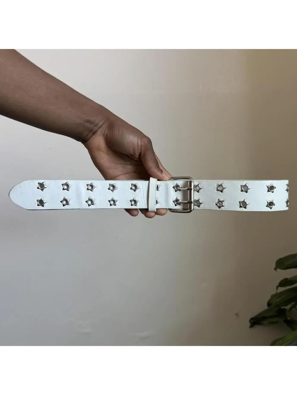 Y2K White Star Grommet Belt – Double Prong Grunge Fits‎ S-L