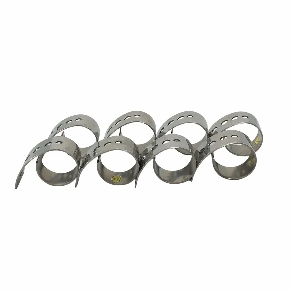 Silver Tone Set of  8  Napkin Rings Holders Curled with Punch Holes Modern Style