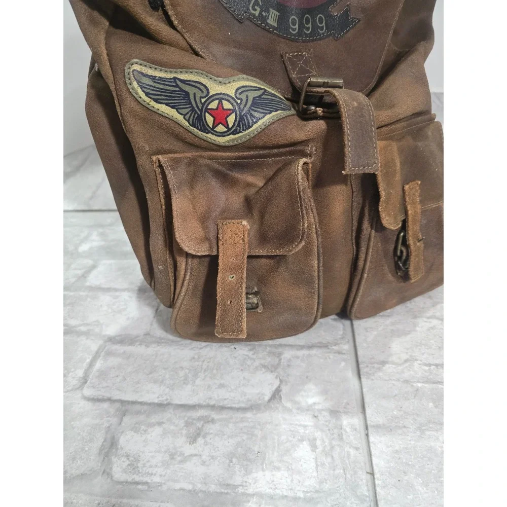 Vtg Cosi L'uomo Leather Backpack Patches 555th Triple Nickel G IIII 999 Jack Ace