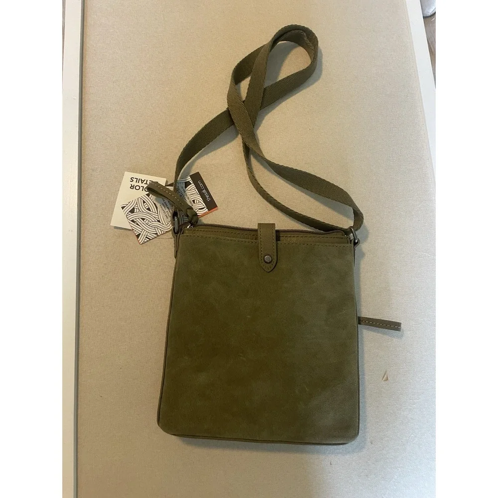 The Sak Sage Green Suede NEW Crossbody Shoulder‎ Bag Square Purse Leather