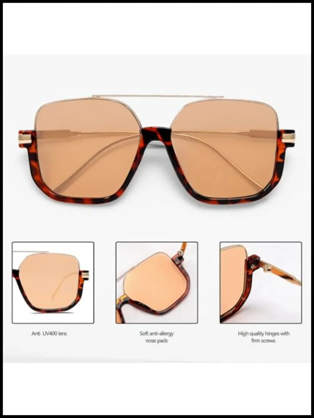 Oversized Square Double Bridge Pilot Aviator Sunglasses Retro 70s UV Protection