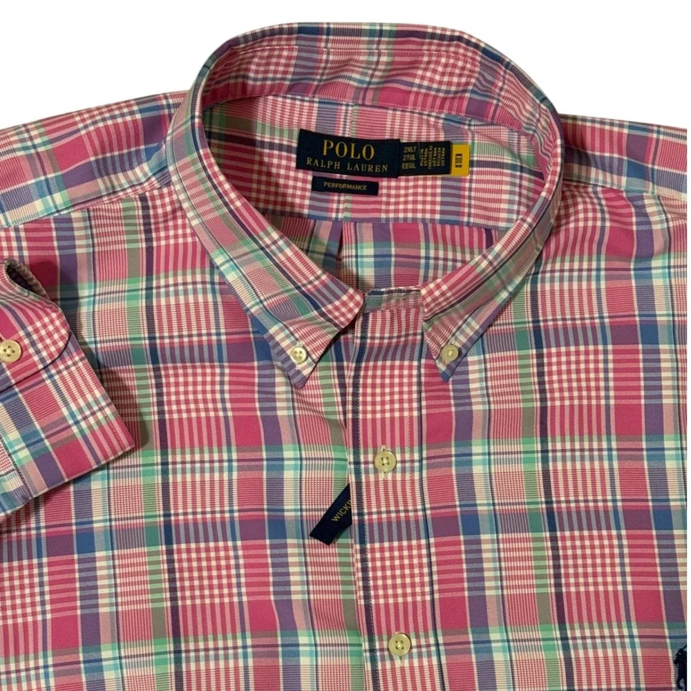Polo Ralph Lauren Men's Plaid Performance Button Down Shirt 2XLT Pink Blue Green