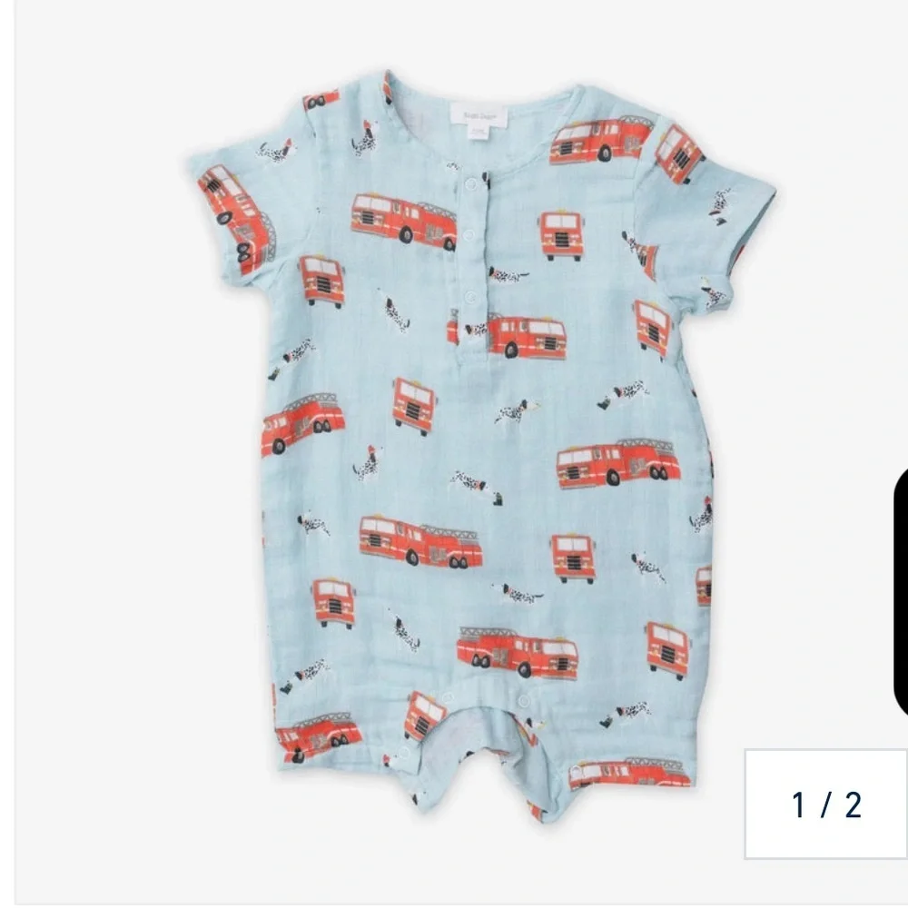 • Angel Dear • Baby Henley Shortall One Piece Fire Truck Dalmations 6-12 Months