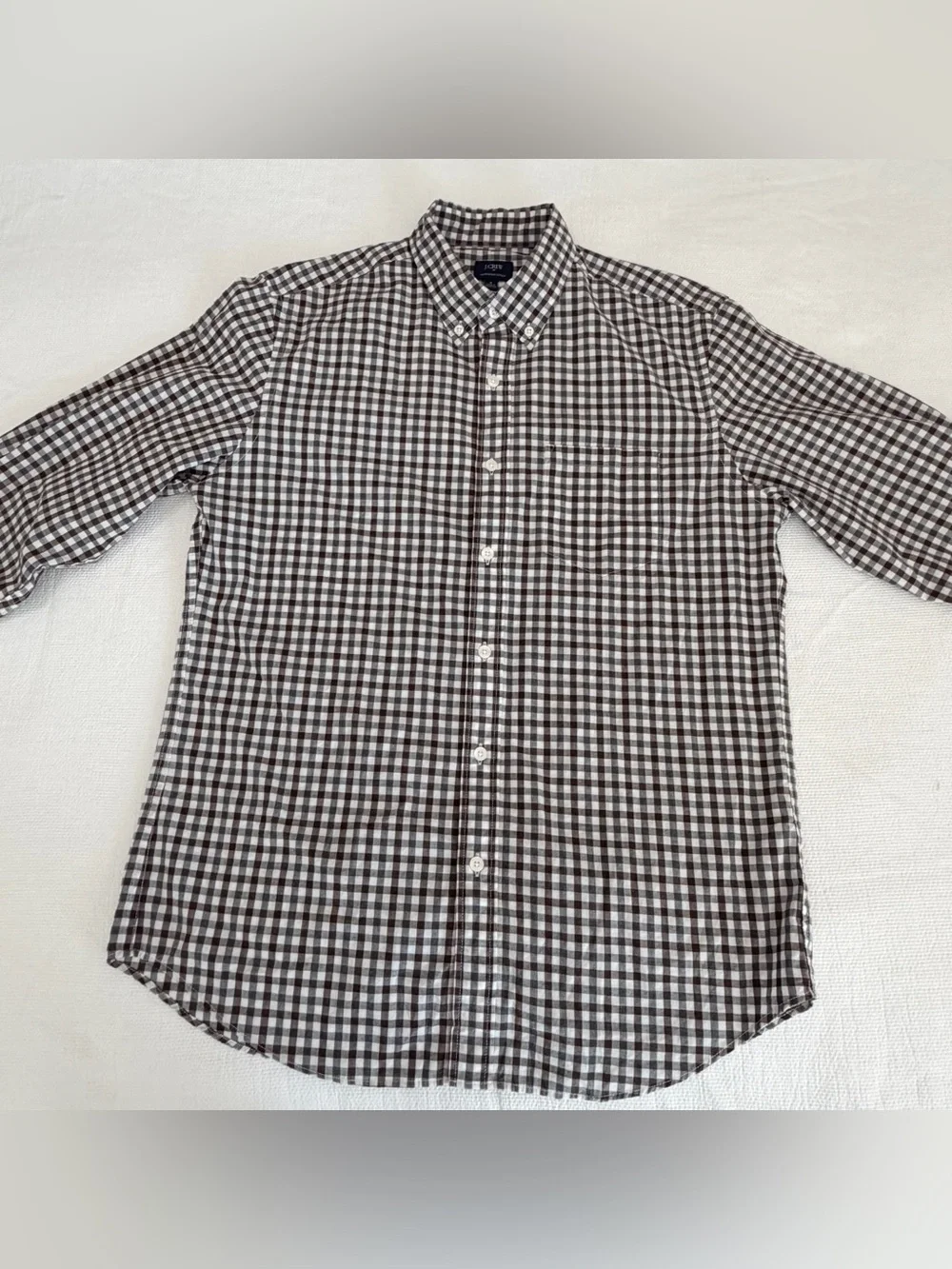 J. Crew Brown and White Gingham Button-Down Shirt
