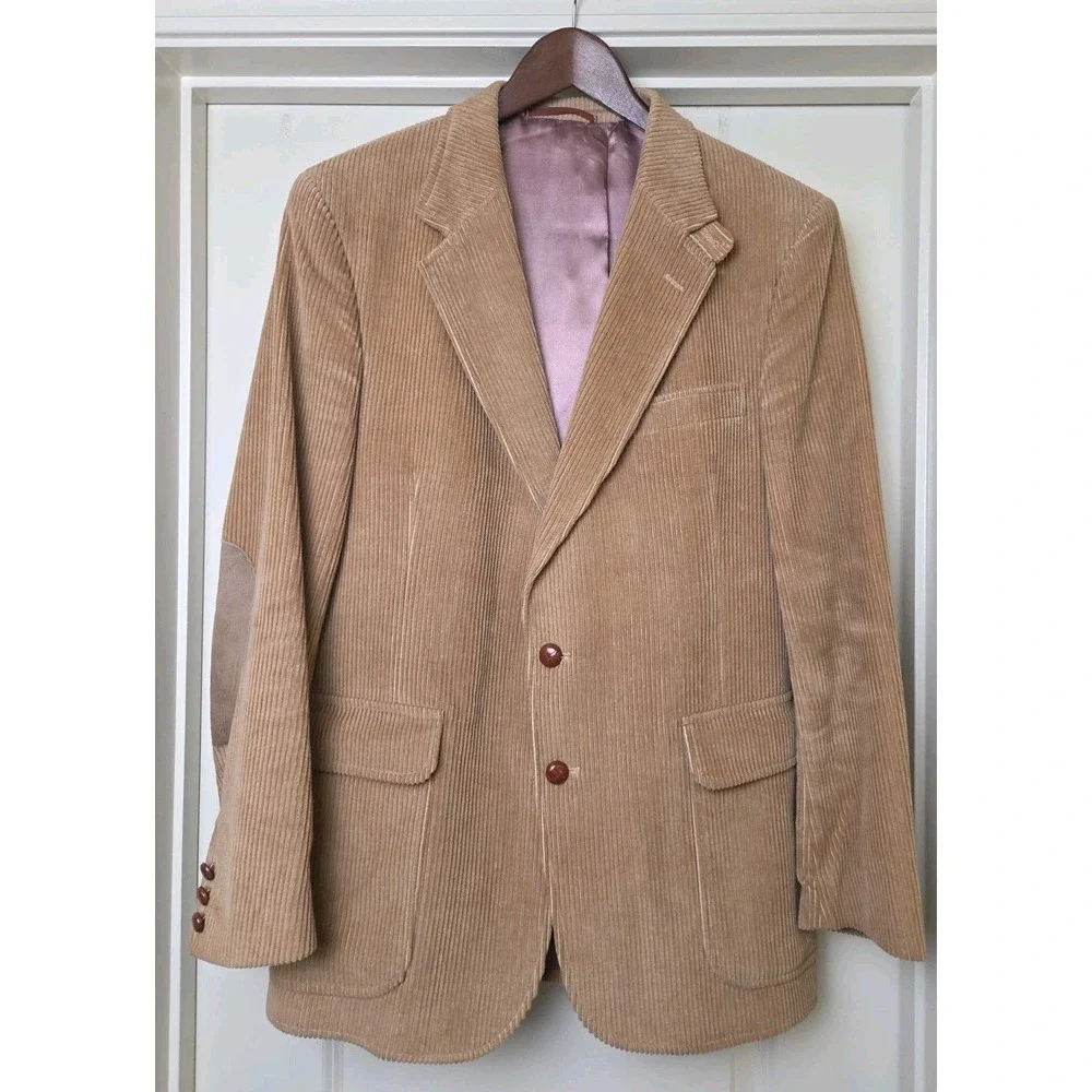 Vtg English‎ Manor Corduroy Suede Elbow Patch Sport Coat Blazer Tan Men's 42R
