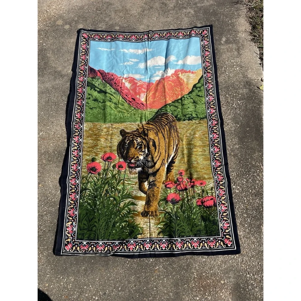 Vintage Tiger Landscape Tapestry Cotton Wall Hanging 56x36