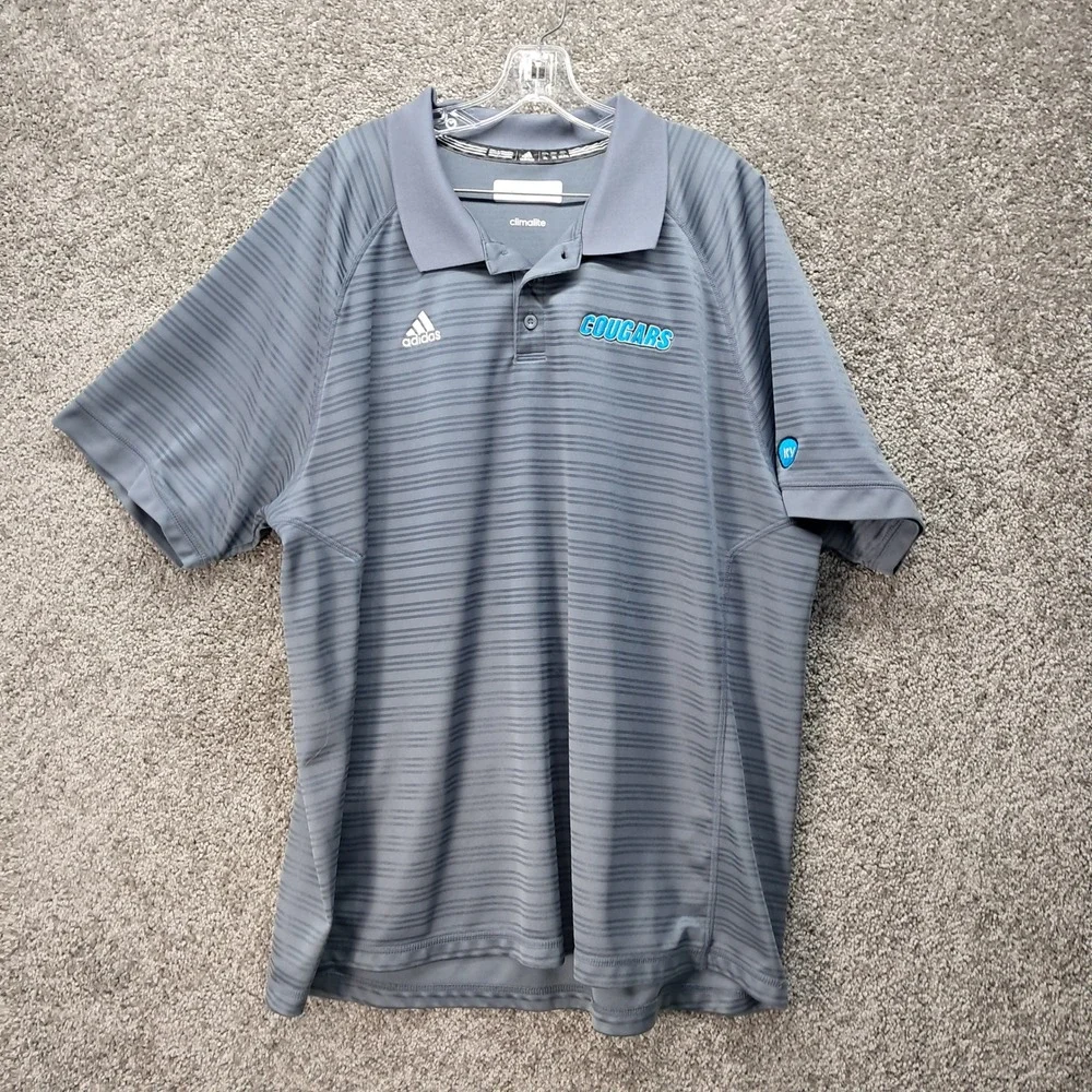 Adidas‎ Climalite Mens Grey Striped Cougars Polo Shirt 2XL 1893A 16