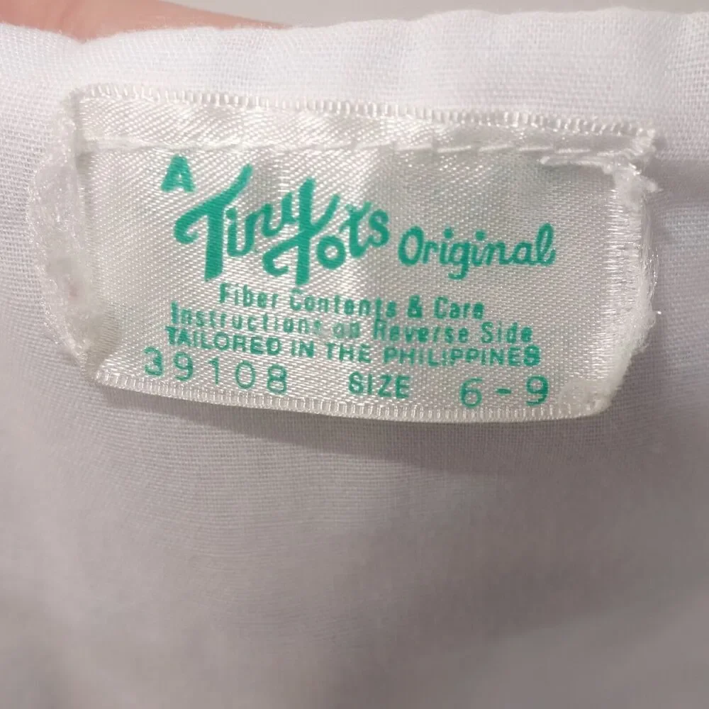 Vintage Tiny Tots Original Blue Stripe Dinosaur Made In USA Overalls 6-9 Months