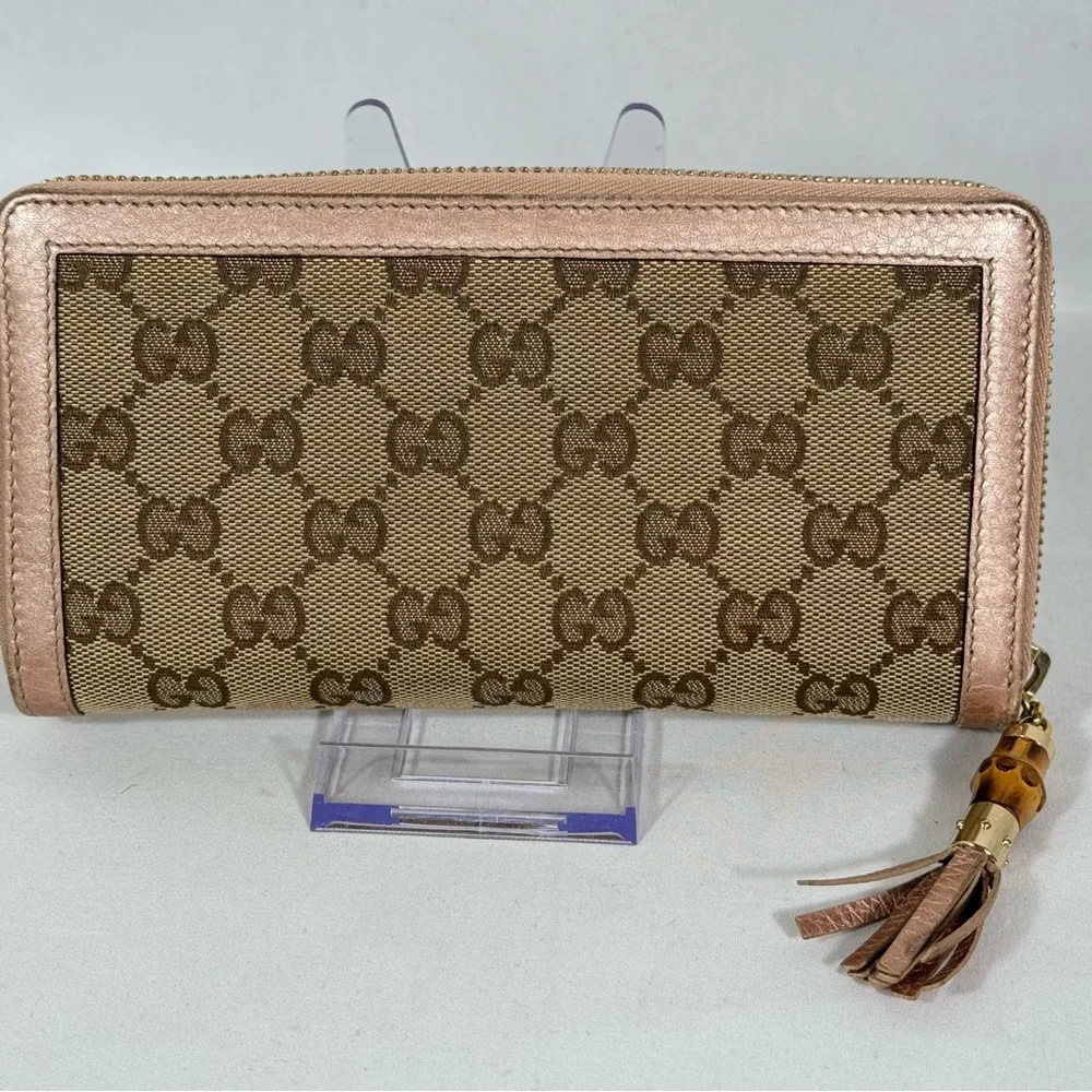 Gucci GG Canvas Leather‎ With Bamboo tassel Zip around Continental Wallet