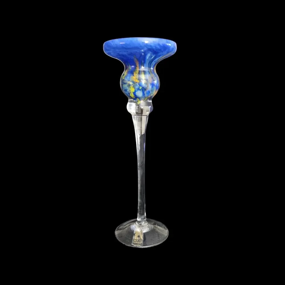 MA.VI Group Italian Art Glass Blue Swirl Bud Vase Candle Holder 10.5