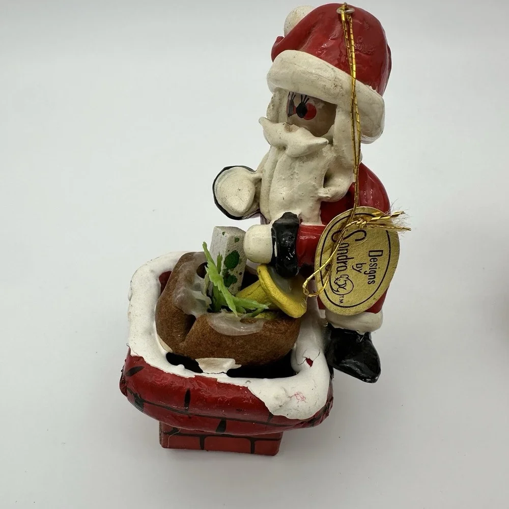 Santa Resin Christmas Ornament Vintage 1979 Sondra Lot‎ Of 2