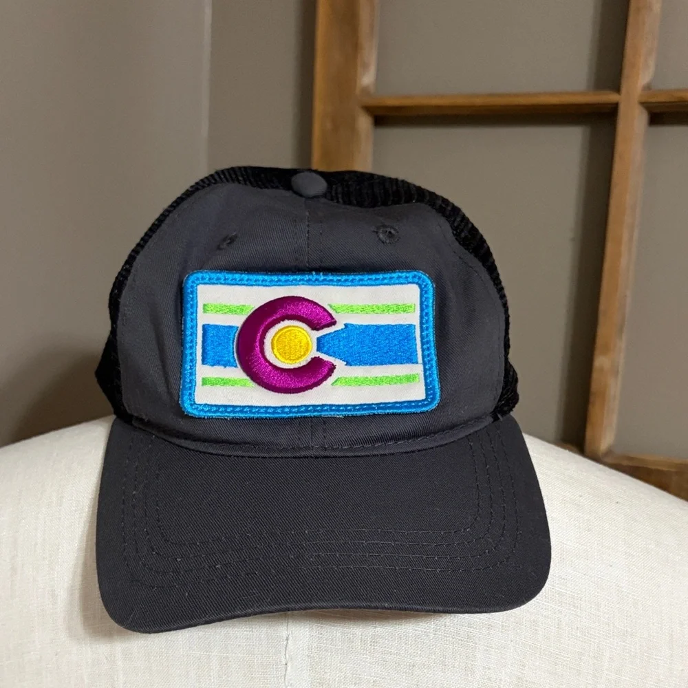 Black Trucker Hat with Colorful Colorado Patch