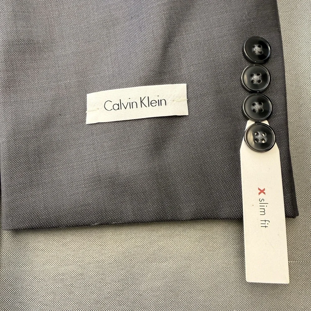 NEW Calvin Klein Men's Slim Fit 100% Wool Suit Jacket‎ Gray Size 48L Long Flaw