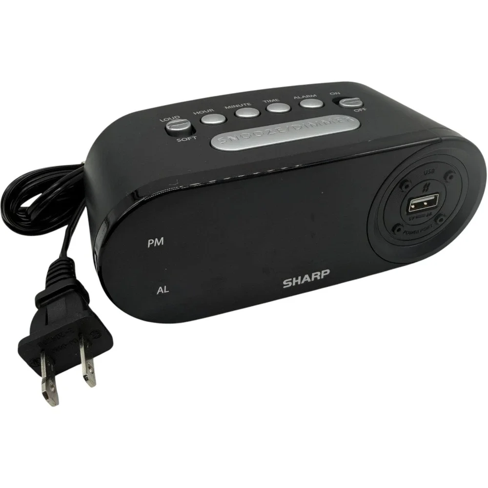 Sharp‎ SPC547 Digital Alarm Clock with 2A USB Charging Port Black Tested