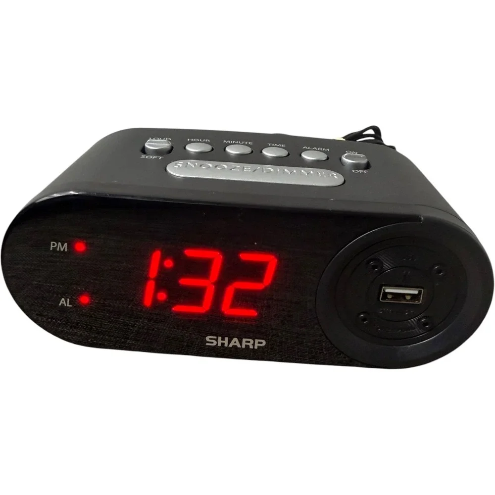 Sharp‎ SPC547 Digital Alarm Clock with 2A USB Charging Port Black Tested