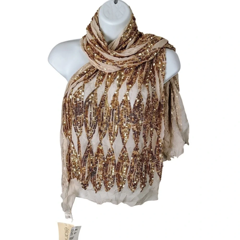 Gold Sequin 100% Silk Scarf Wrap Arabian princess gatsby roaring 20s art deco