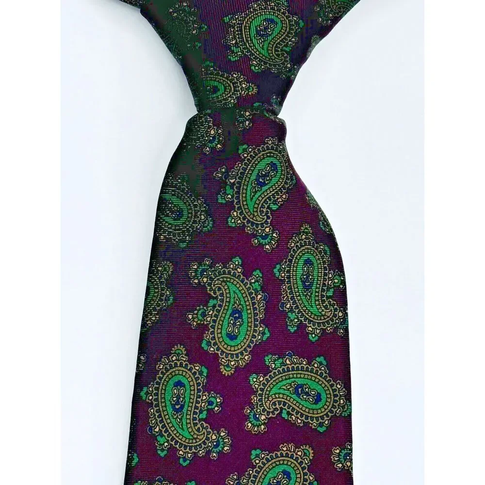 Rooster 100% Silk Tie Burgundy Green Paisley West End Collection 59