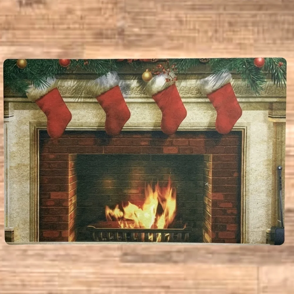 Holiday Doormat Fireplace Christmas Stockings Rectangle 16 X 24 In Multicolor