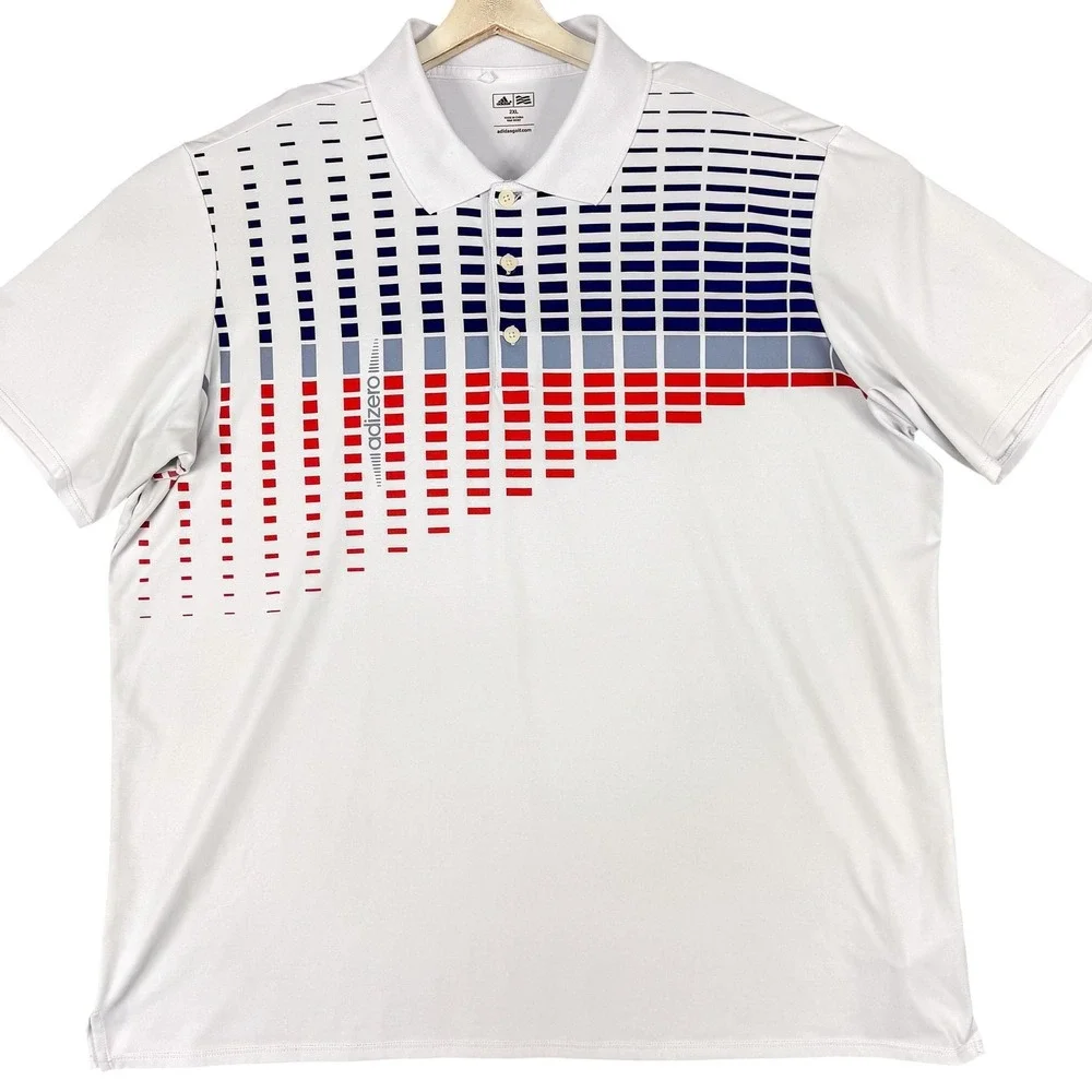 Adidas Adizero Golf Polo‎ Shirt Mens 2XL White Red Navy Geometric Performance