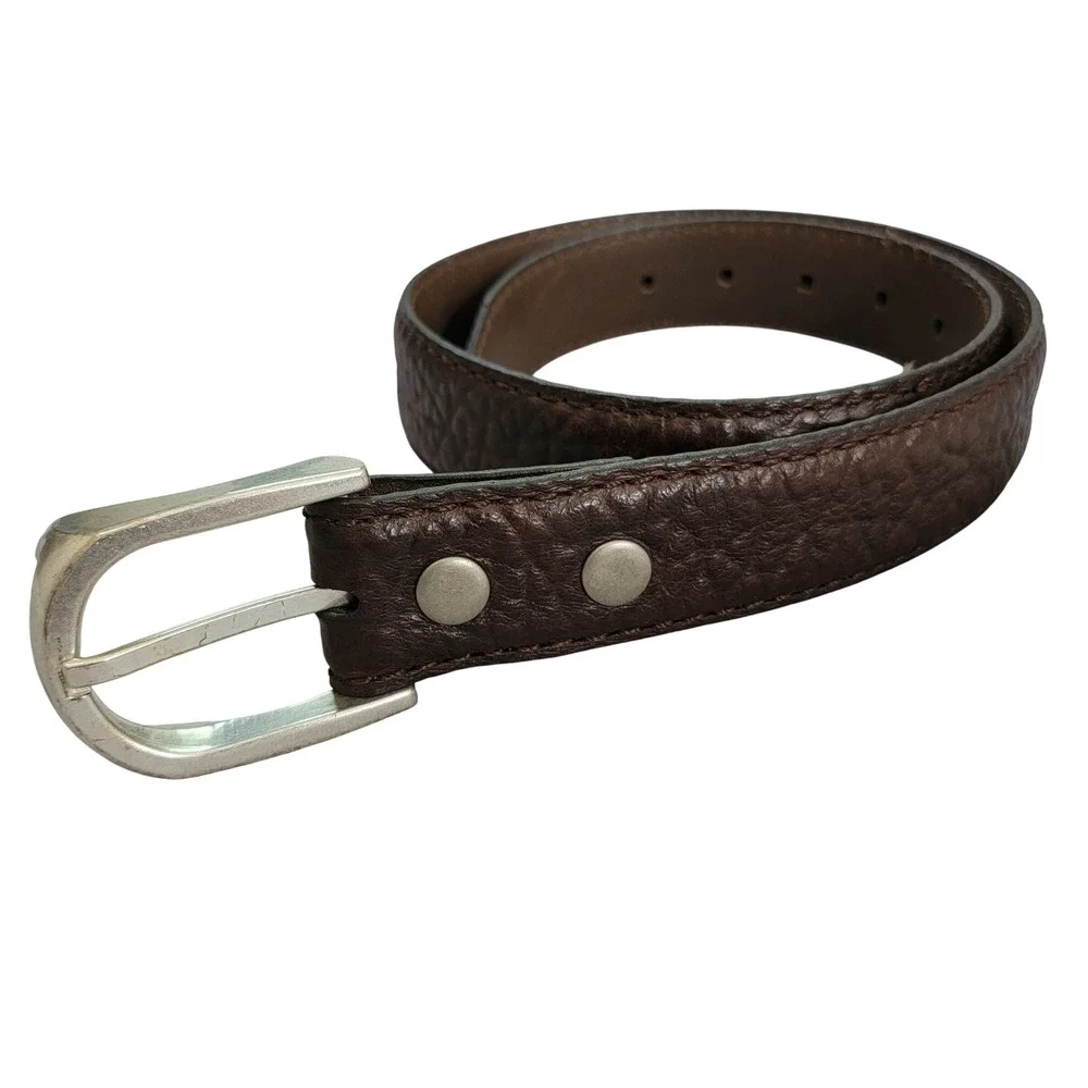 Mens Brown Genuine American‎ Bison Leather Belt Made in USA Size 28 Pebbled EUC