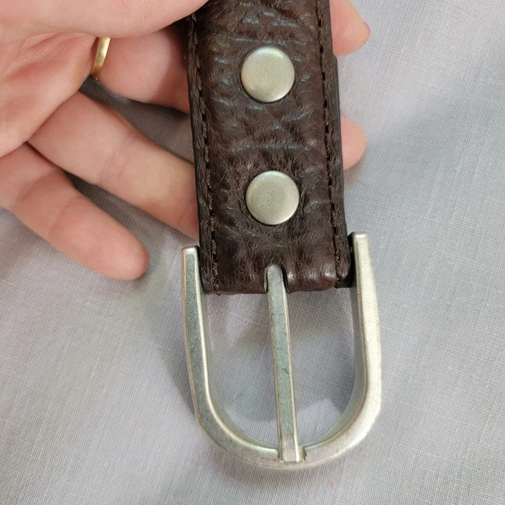Mens Brown Genuine American‎ Bison Leather Belt Made in USA Size 28 Pebbled EUC
