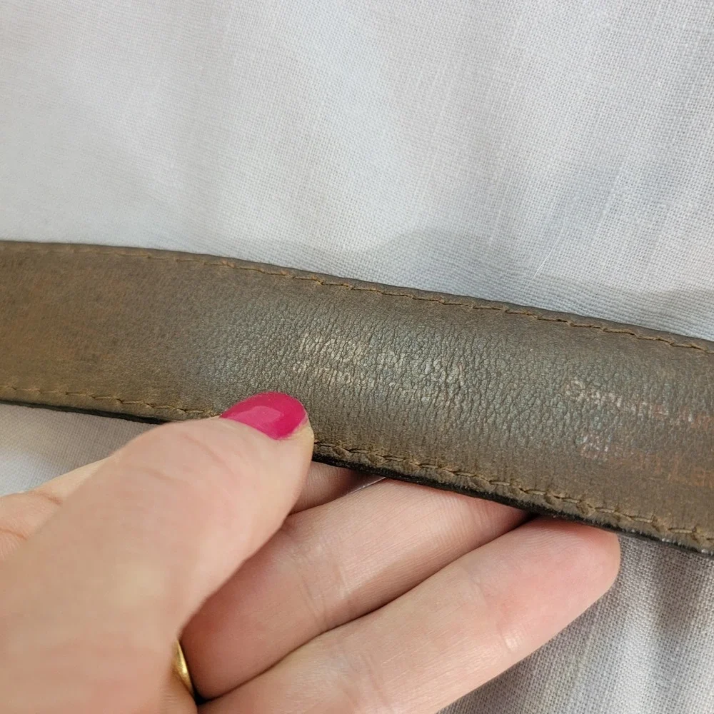 Mens Brown Genuine American‎ Bison Leather Belt Made in USA Size 28 Pebbled EUC