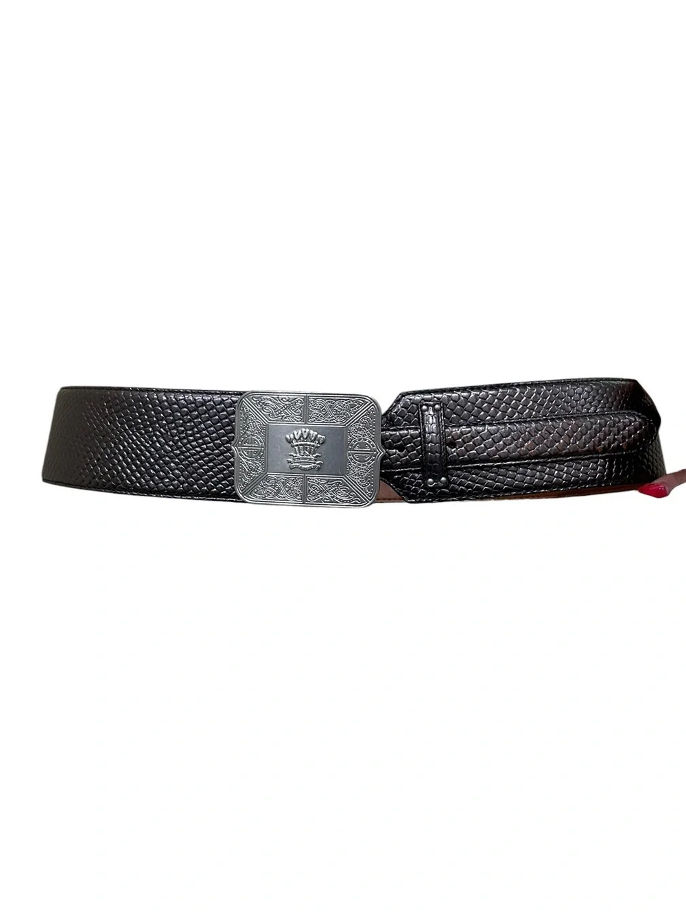 Lauren Ralph Lauren Leather Belt gunmetal textured Embossed silver Buckle medium