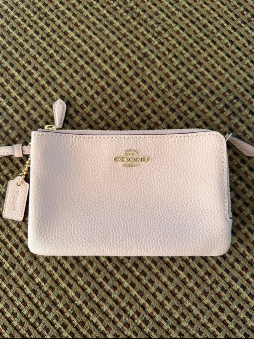 Coach Pink Pebbled Leather Wristlet with Gold Hardware