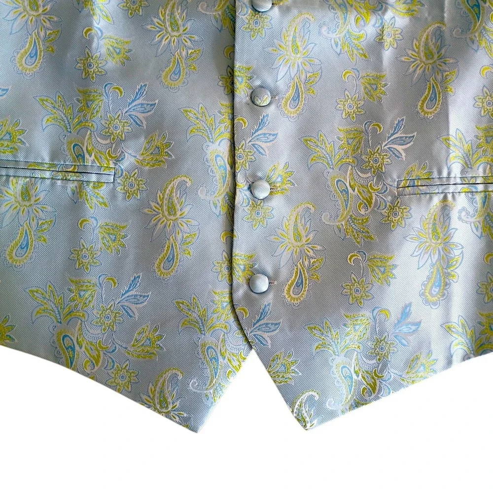 Paul Malone Mens Floral Paisley‎ Formal Tuxedo Vest Waistcoat Light Blue Size S