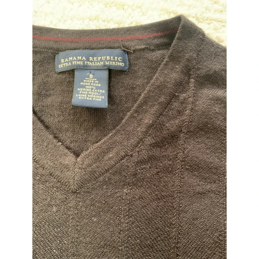 Banana Republic Mens V‎ Neck Sweater Brown Extra Fine Italian Merino Wool Size S