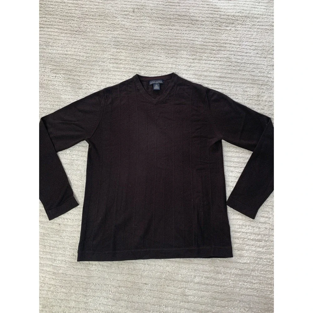 Banana Republic Mens V‎ Neck Sweater Brown Extra Fine Italian Merino Wool Size S