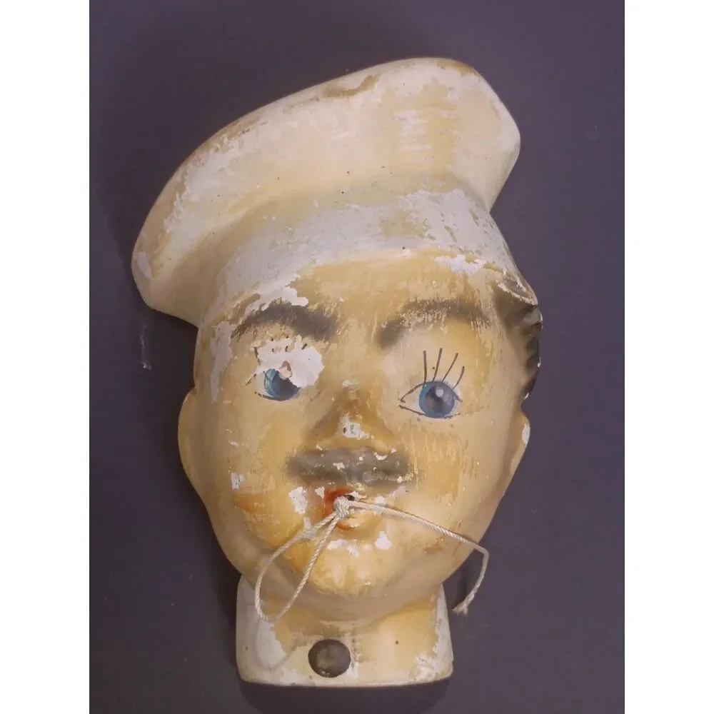 Vintage French Chef Chalkware String Holder Wall Mount Kitchen Twine Dispenser