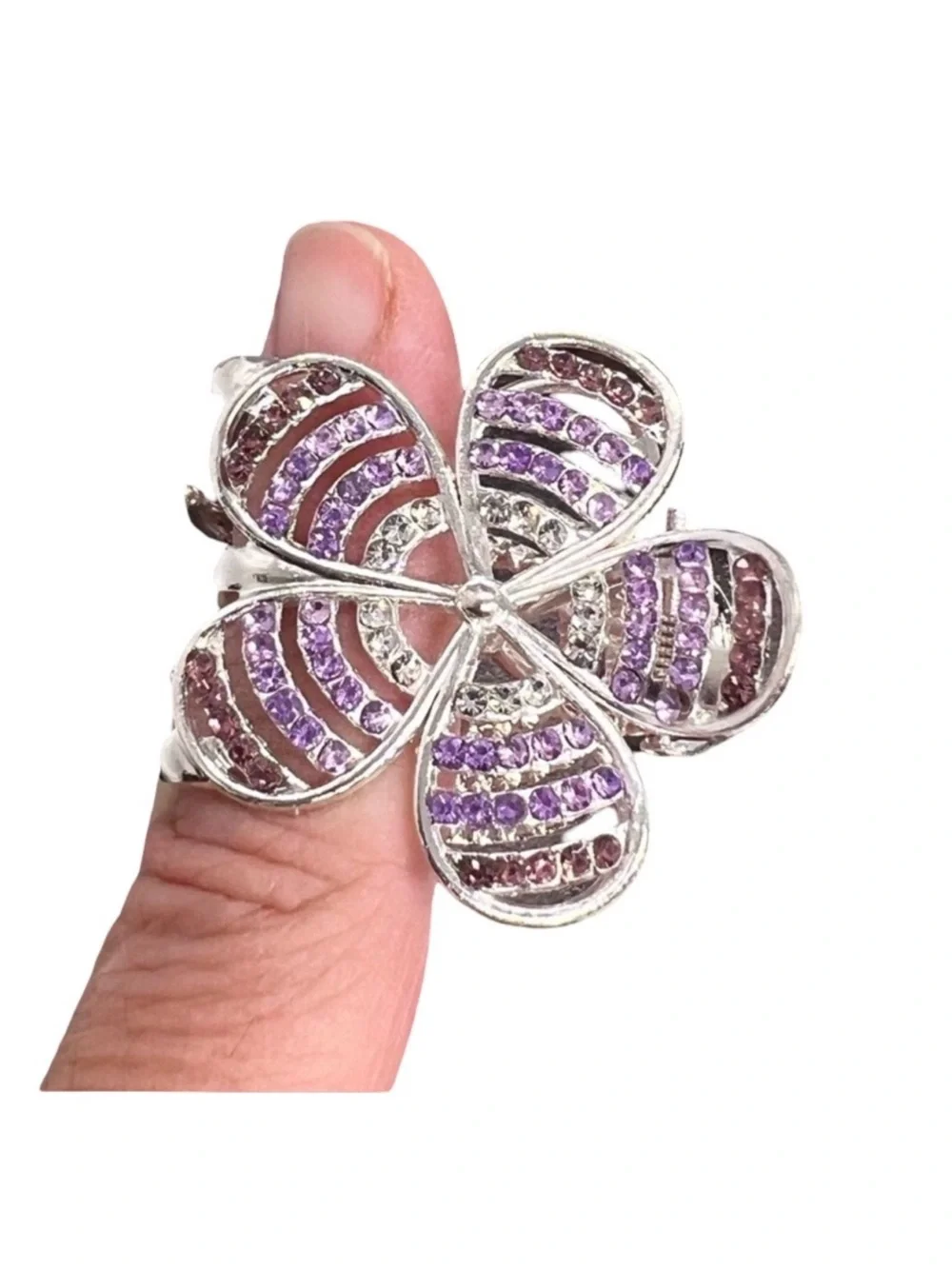 Elegant Silver and Purple Rhinestone Floral Hair Clip Claw FINAL PRICE DROP