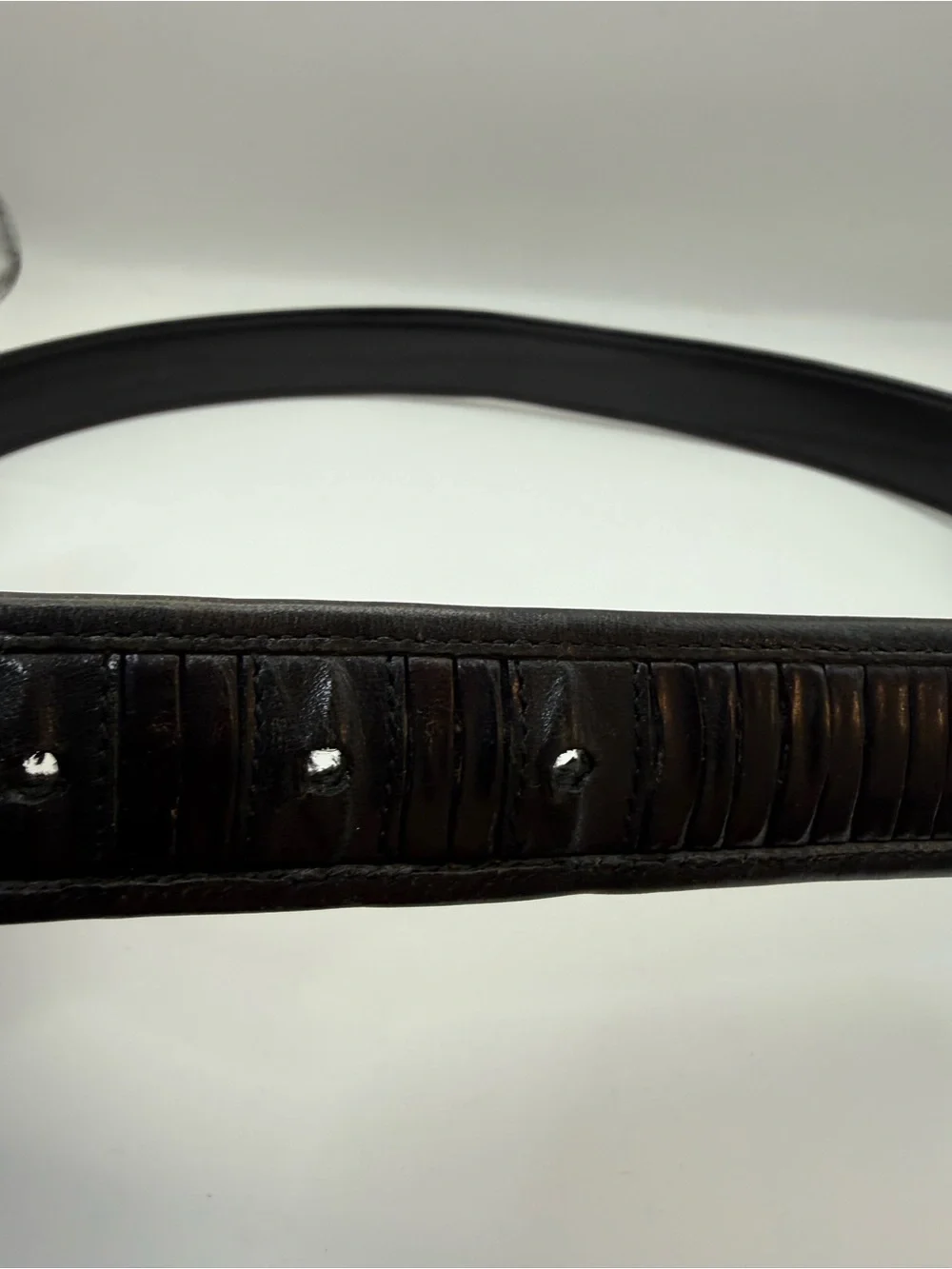 Barneys New York Black Brown Leather Belt Men’s 32 Textured Inlay Silver Buckle