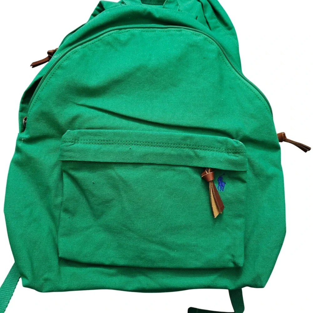 Polo Ralph Lauren Canvas‎ Backpack Green Classic Polo Pony Logo School Work Nwot