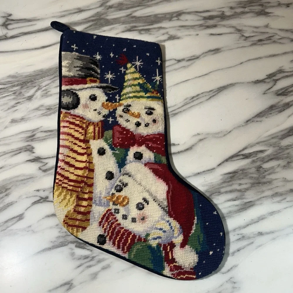 Vintage Needlepoint Christmas Stocking Snowman‎ 15-16