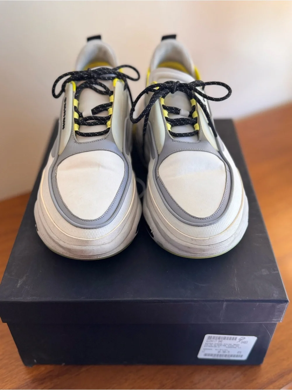 Balmain B-Runner White Grey Neon Yellow Chunky Sneakers Mens US 9 / EU 42