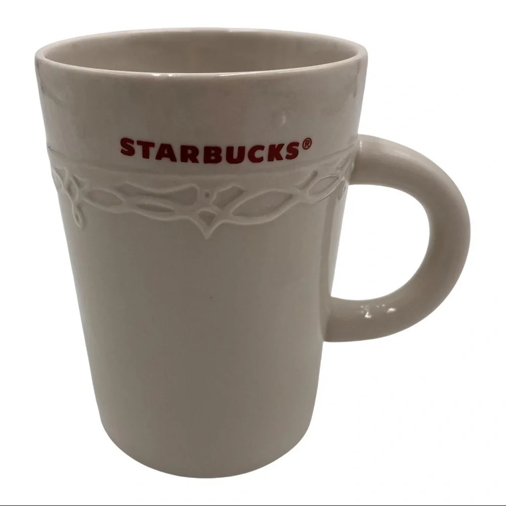 Starbucks Embossed Scroll Pattern with Starbucks Logo 10oz Mug 2010 Red/White
