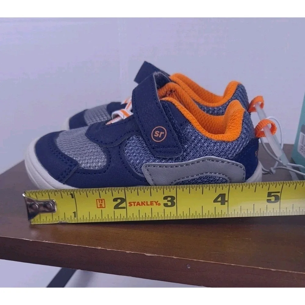 Stride Rite Surprize Baby Sneakers Blue &  Orange Size 4 Breathable Mesh