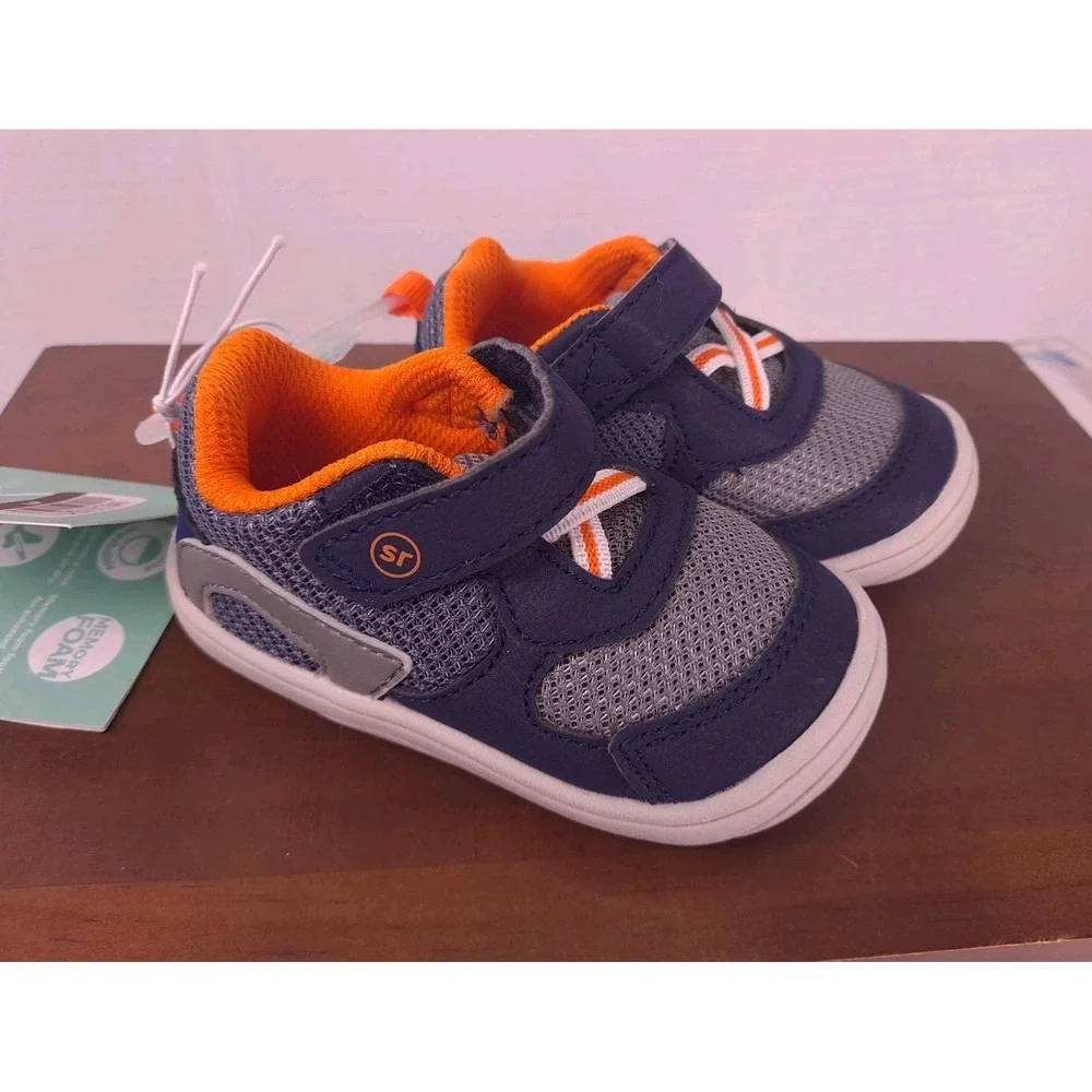 Stride Rite Surprize Baby Sneakers Blue &  Orange Size 4 Breathable Mesh