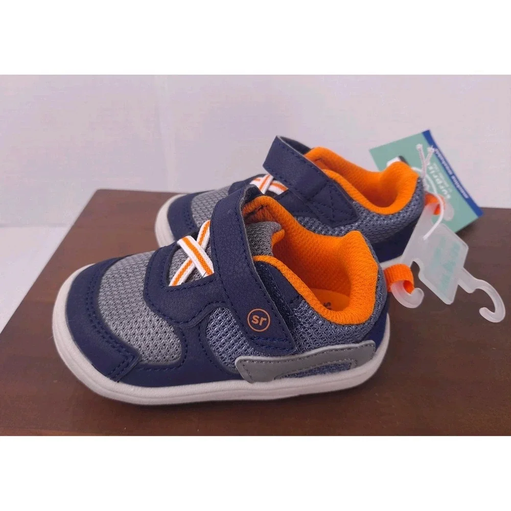 Stride Rite Surprize Baby Sneakers Blue &  Orange Size 4 Breathable Mesh