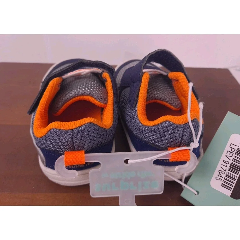 Stride Rite Surprize Baby Sneakers Blue &  Orange Size 4 Breathable Mesh
