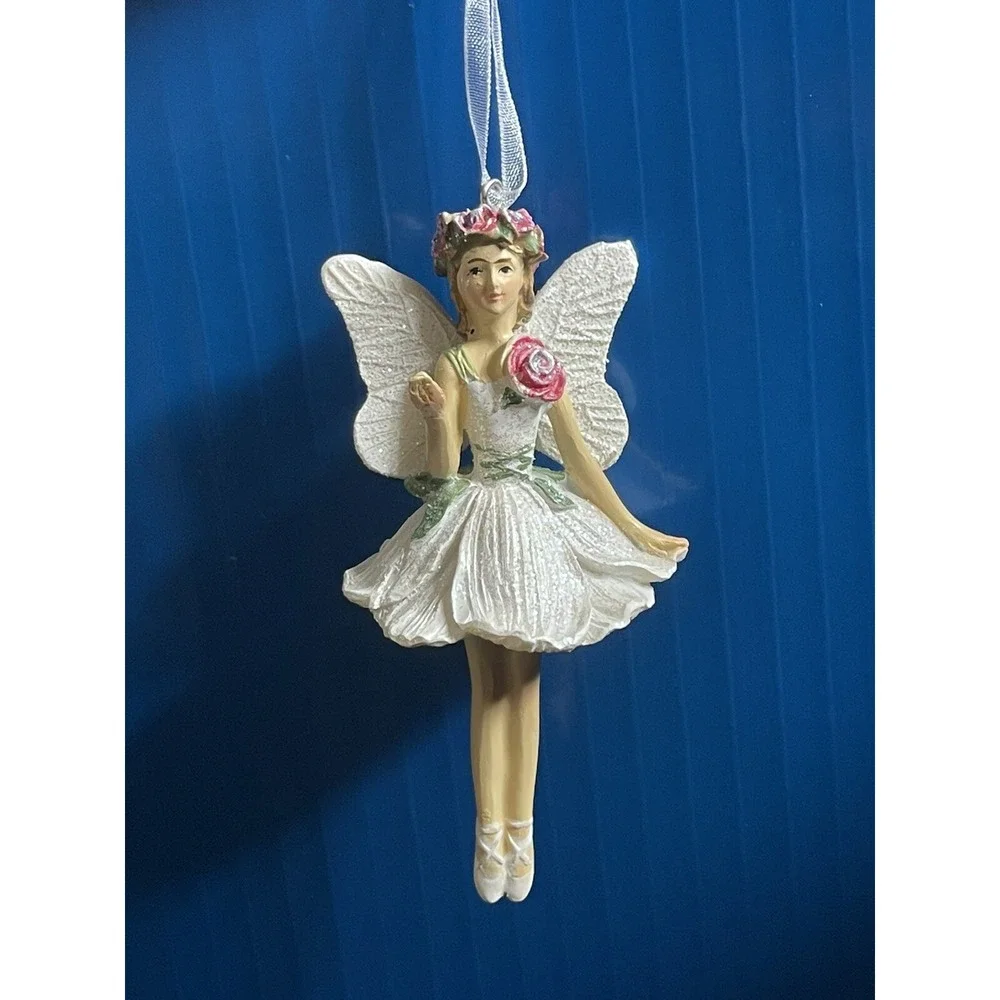 FAIRY BALLERINA w/ WINGS  A D A Rose Christmas ORNAMENT Silver Tree Holiday 4.5