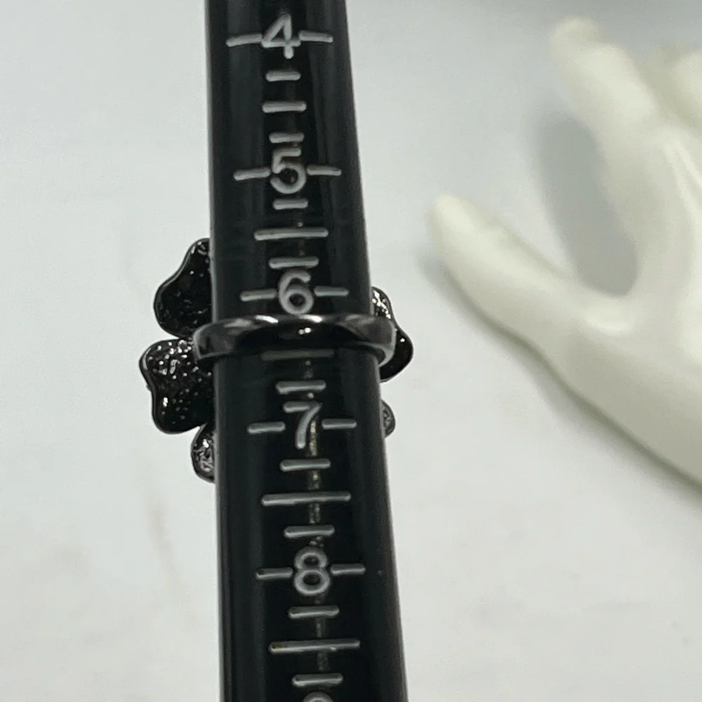 Rare Joan‎ Rivers Gunmetal Finish Belle Fleur Black & Clear Crystal Ring 6 New