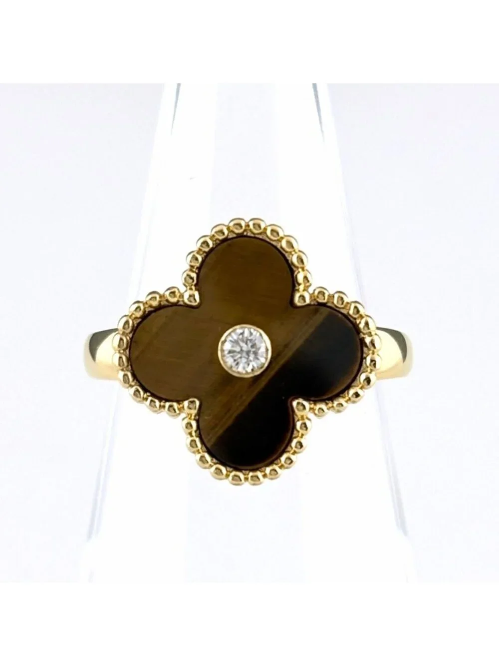 Van Cleef & Arpels Vintage Alhambra Ring YG Yellow Gold Diamond Tiger Zooeye